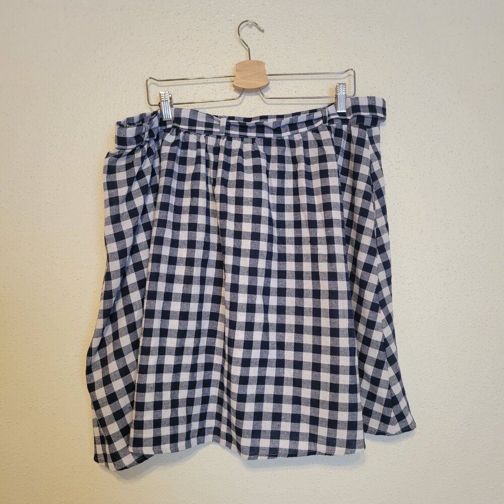 ModCloth Blue White Gingham Skirt 2X A-Line Belt Tie Pockets - Picture 3 of 11